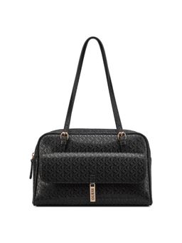 Guess - Black Textured Zipper Shoulder Bag