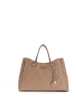 Guess - Beige Textured Zipper Hand Bag with Detachable Strap