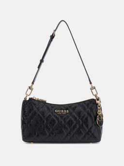 Guess - Black Textured Zipper Shoulder Bag