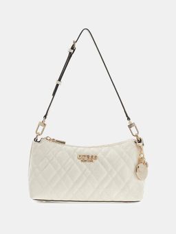 Guess - Off White Textured Zipper Shoulder Bag