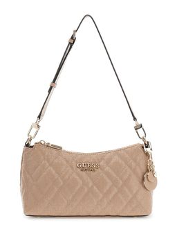 Guess - Beige Textured Zipper Shoulder Bag