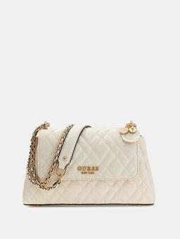 Guess - Cream Textured Magnetic Snap Crossbody Bag