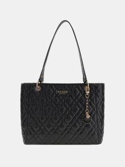 Guess - Black Textured Zipper Tote Bag