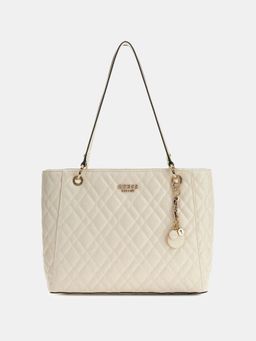 Guess - White Textured Zipper Tote Bag