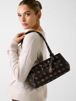 Guess - Black Printed Zipper Shoulder Bag
