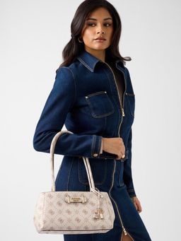 Guess - Off White Printed Zipper Shoulder Bag