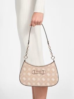 Guess - Beige Printed Zipper Shoulder Bag