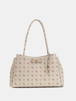 Guess - Beige Printed Magnet Carrie Logo Girlfriend Tote Bag