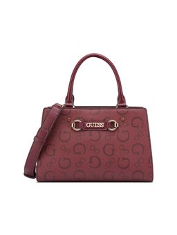 Guess - Maroon Printed Magnet Satchel Bag with Detachable Strap