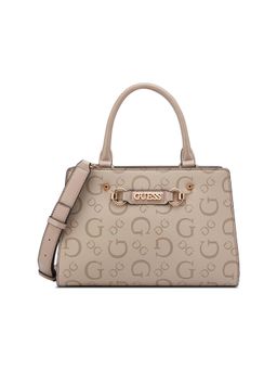 Guess - Beige Printed Magnet Satchel Bag with Detachable Strap