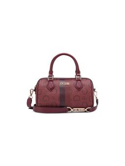 Guess - Maroon Printed Zipper Satchel Bag with Detachable Strap