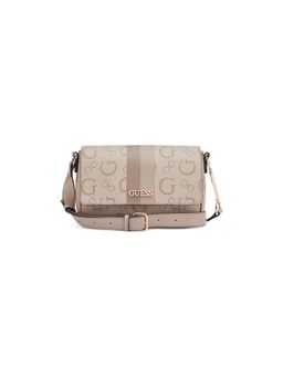 Guess - Beige Printed Magnetic Snap Crossbody Bag