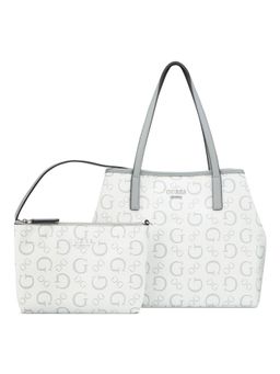 Guess - White Printed Magnet Tote Bag With Pouch