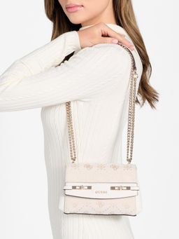 Guess - Off White Woven Magnetic Snap Crossbody Bag