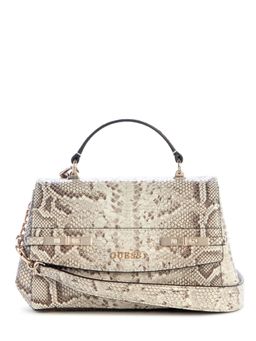 Guess - Beige Animal Printed Zipper Satchel Bag with Detachable Strap