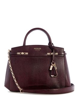 Guess - Burgundy Textured Magnet Satchel Bag with Detachable Strap