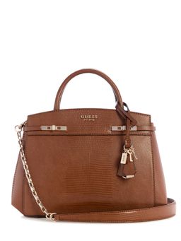 Guess - Brown Textured Magnet Satchel Bag with Detachable Strap