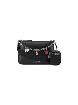 Guess - Black Solid Zipper Shoulder Bag With Pouch