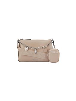 Guess - Beige Solid Zipper Shoulder Bag With Pouch