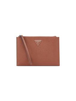 Guess - Brown Textured Zipper Viviette Wristlet