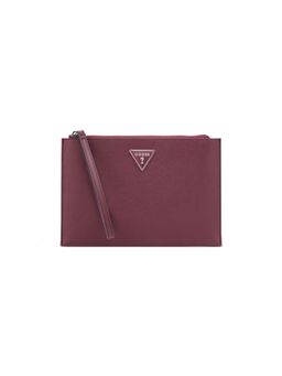 Guess - Maroon Textured Zipper Viviette Wristlet