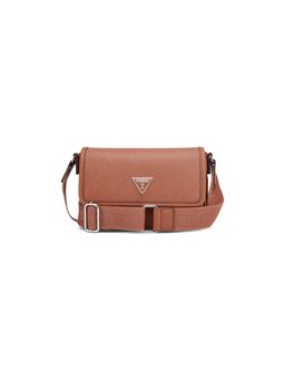 Guess - Brown Solid Magnetic Snap Crossbody Bag