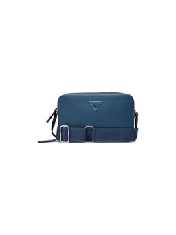 Guess - Navy Blue Solid Zipper Crossbody Bag