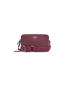 Guess - Maroon Solid Zipper Crossbody Bag