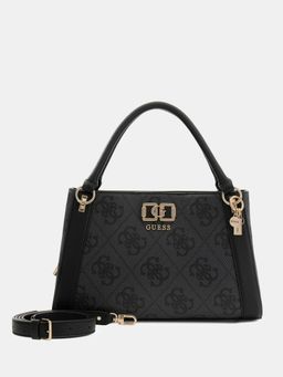 Guess - Black Printed Magnet Satchel Bag with Detachable Strap