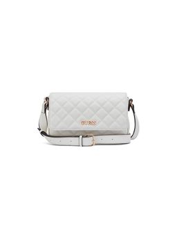 Guess - White Textured Magnetic Snap Crossbody Bag