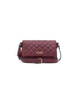 Guess - Maroon Textured Magnetic Snap Crossbody Bag