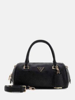 Guess - Black Logo Textured Zipper Duffle Bag with Detachable Strap
