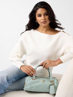 Guess - Green Logo Textured Zipper Duffle Bag with Detachable Strap