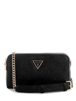 Guess - Black Textured Zipper Crossbody Bag