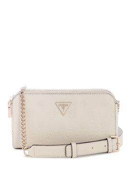 Guess - Off White Textured Zipper Crossbody Bag