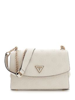 Guess - Off White Textured Magnetic Snap Cresidia Flap Crossbody Bag