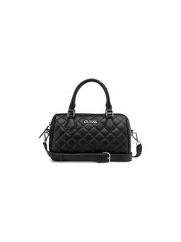 Guess - Black Textured Zipper Satchel Bag with Detachable Strap
