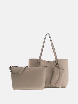 Guess - Beige Textured Tote Bag With 2 Pouch