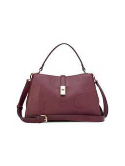 Guess - Maroon Textured Twist Lock Satchel Bag with Detachable Strap