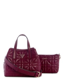 Guess - Burgundy Textured Magnet Tote Bag With Pouch