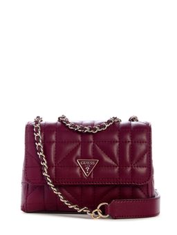 Guess - Maroon Textured Quilted Magnetic Snap Edita Mini Crossbody Bag