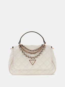 Guess - Off White Quilted Magnet Satchel Bag with Detachable Strap