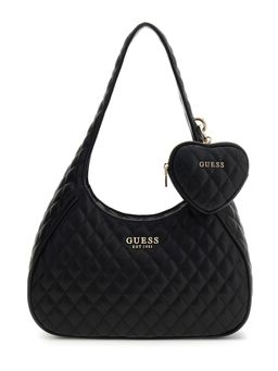 Guess - Black Textured Zipper Atabey Hobo Bag With Pouch