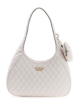 Guess - Off White Textured Zipper Atabey Hobo Bag With Pouch