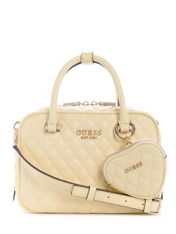 Guess - Yellow Quilted Zipper Satchel Bag with Detachable Strap & Pouch