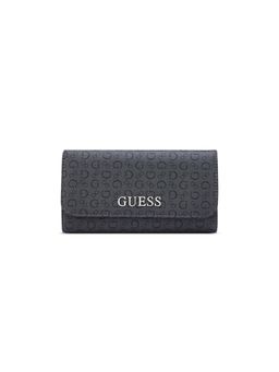 Guess - Black Printed Snap Button Tri-Fold Wallet