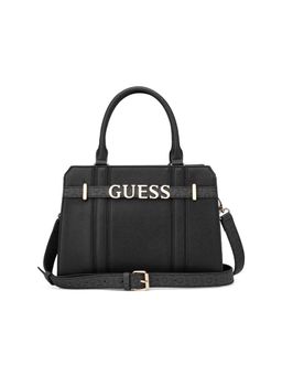 Guess - Black Solid Zipper Satchel Bag with Detachable Strap