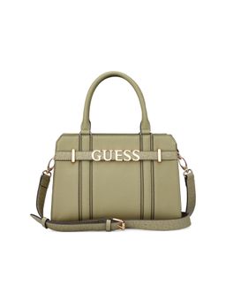 Guess - Green Solid Zipper Satchel Bag with Detachable Strap