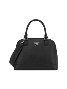 Guess - Black Textured Zipper Satchel Bag with Detachable Strap
