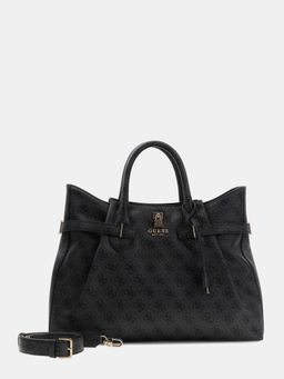 Guess - Black Printed Satchel Bag with Detachable Strap